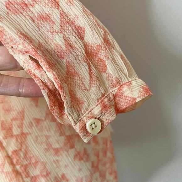 Cabi Women's Emerson Blouse M Silk Orange & Cream Button Up 3/4 Sleeve Sheer 756 - Picture 6 of 8